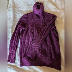 Purple Cable Knit Turtleneck Sweater